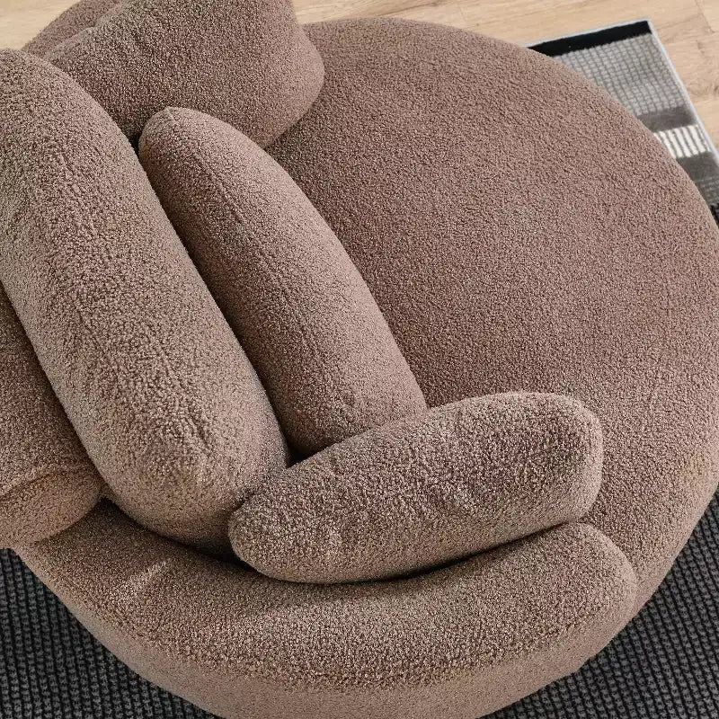 Modern 360 Swivel Boucle Barrel Chair with Storage Ottoman