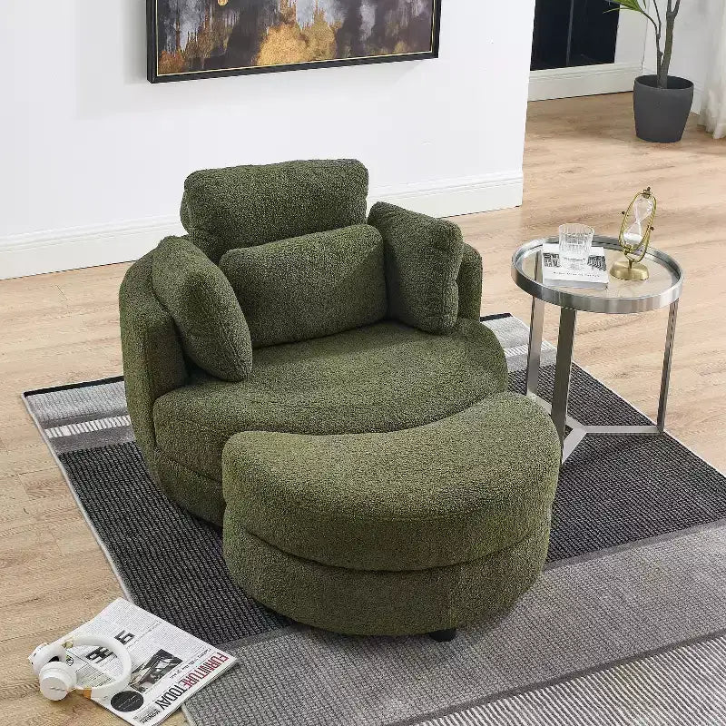 Modern 360 Swivel Boucle Barrel Chair with Storage Ottoman