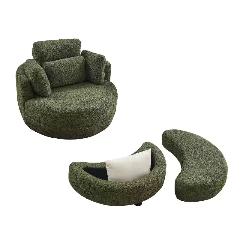 Modern 360 Swivel Boucle Barrel Chair with Storage Ottoman