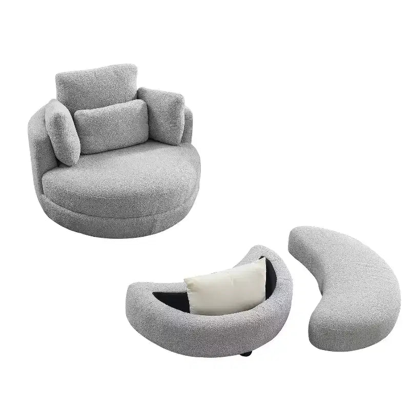 Modern 360 Swivel Boucle Barrel Chair with Storage Ottoman