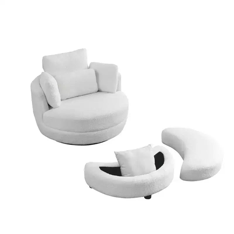 Modern 360 Swivel Boucle Barrel Chair with Storage Ottoman