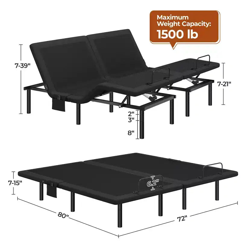 Upholstered Adjustable Bed Base with Head & Foot Incline, LED Lights and USB Ports