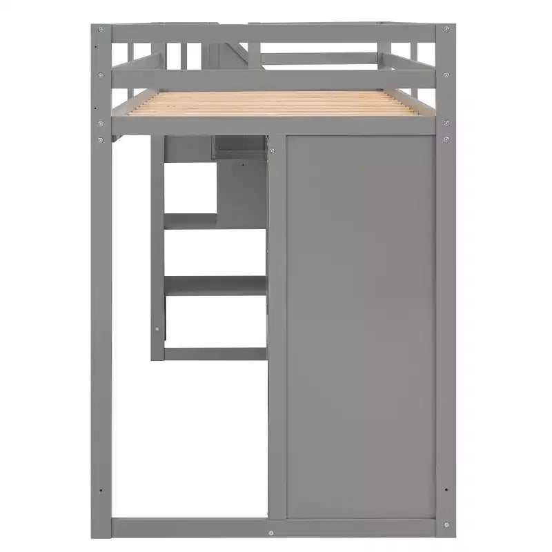 93.3" Functional Loft Bed with Wardrobes, Shelves, Drawers and Storage Ladder