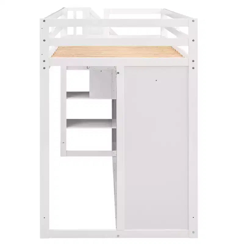 93.3" Functional Loft Bed with Wardrobes, Shelves, Drawers and Storage Ladder