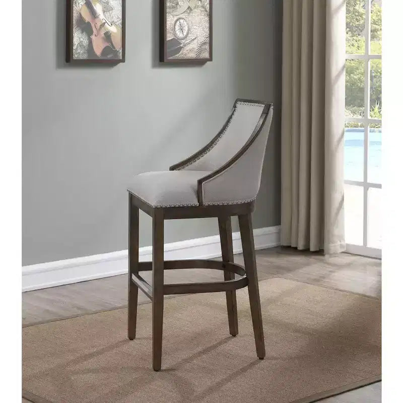 26" Upholstered Barstool in Drift Brown, Solid Birch