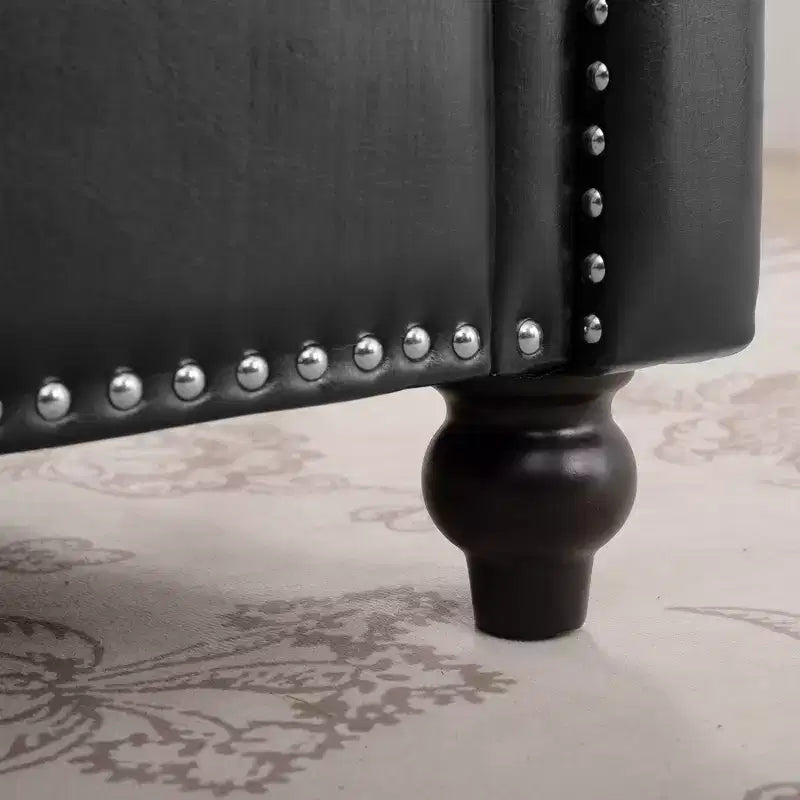 84" Chesterfield PU Leather Sofa, 3-Seater with Rolled Arms and Nailhead Trim