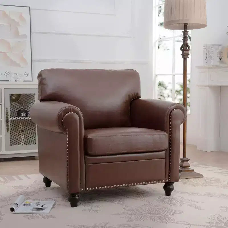 84" Chesterfield PU Leather Sofa, 3-Seater with Rolled Arms and Nailhead Trim