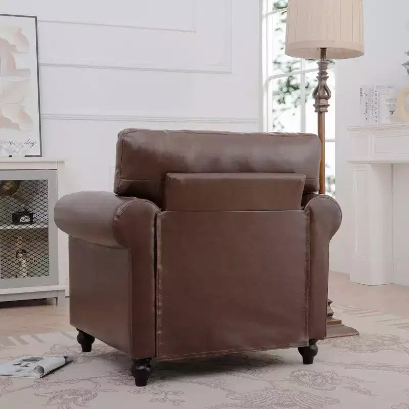 84" Chesterfield PU Leather Sofa, 3-Seater with Rolled Arms and Nailhead Trim