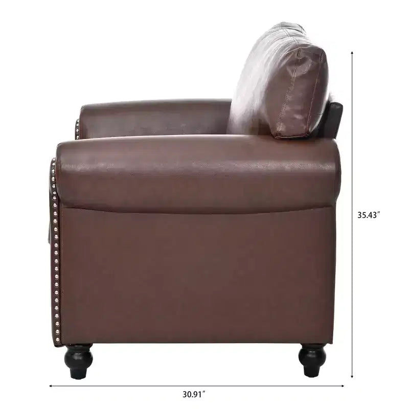84" Chesterfield PU Leather Sofa, 3-Seater with Rolled Arms and Nailhead Trim