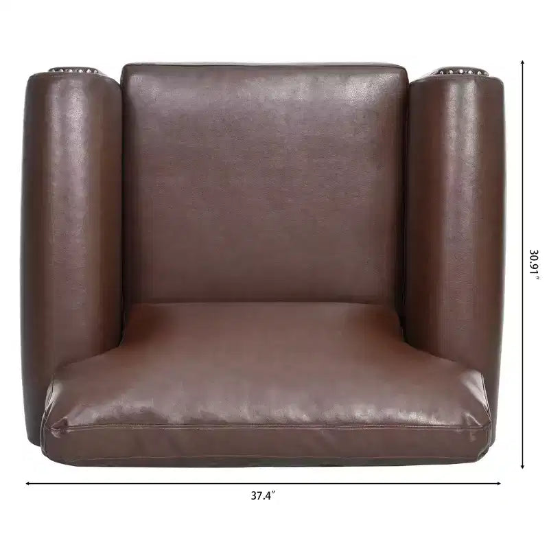 84" Chesterfield PU Leather Sofa, 3-Seater with Rolled Arms and Nailhead Trim