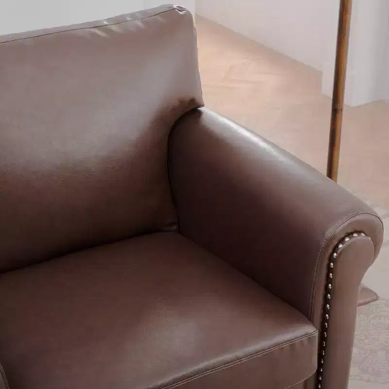 84" Chesterfield PU Leather Sofa, 3-Seater with Rolled Arms and Nailhead Trim