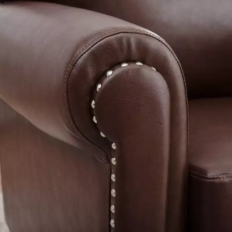 84" Chesterfield PU Leather Sofa, 3-Seater with Rolled Arms and Nailhead Trim