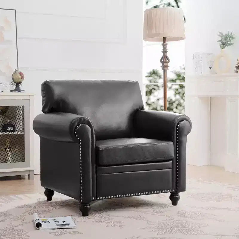 84" Chesterfield PU Leather Sofa, 3-Seater with Rolled Arms and Nailhead Trim