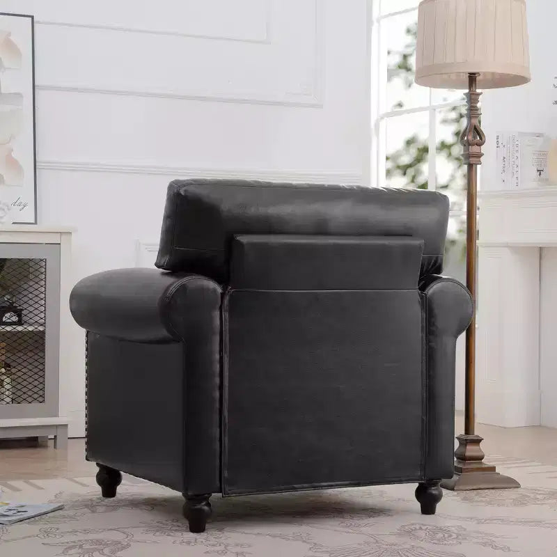 84" Chesterfield PU Leather Sofa, 3-Seater with Rolled Arms and Nailhead Trim