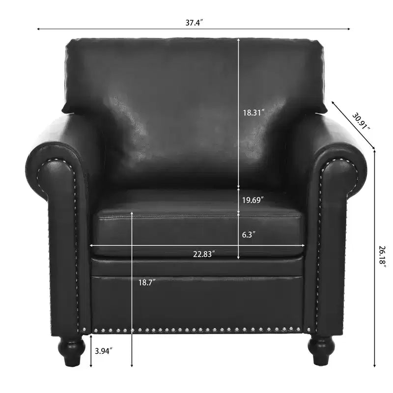 84" Chesterfield PU Leather Sofa, 3-Seater with Rolled Arms and Nailhead Trim