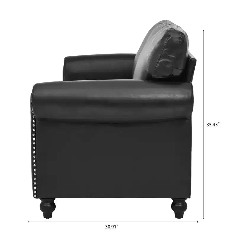84" Chesterfield PU Leather Sofa, 3-Seater with Rolled Arms and Nailhead Trim