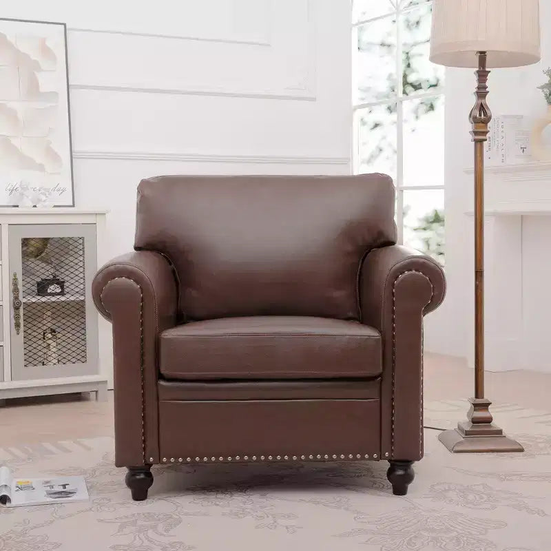 84" Chesterfield PU Leather Sofa, 3-Seater with Rolled Arms and Nailhead Trim