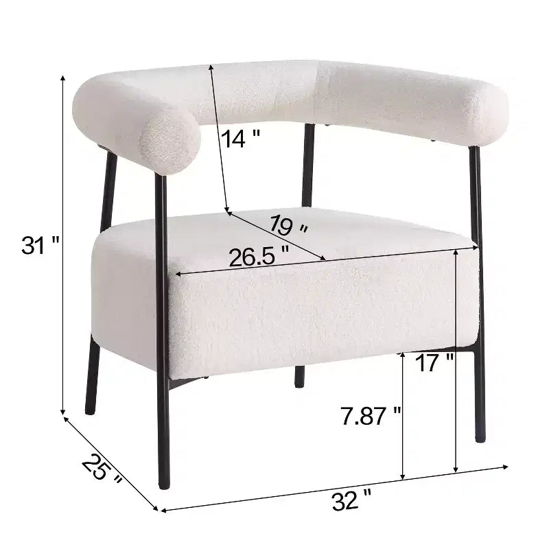 Modern Boucle Upholstered Curved Accent Chair with Metal Frame, White