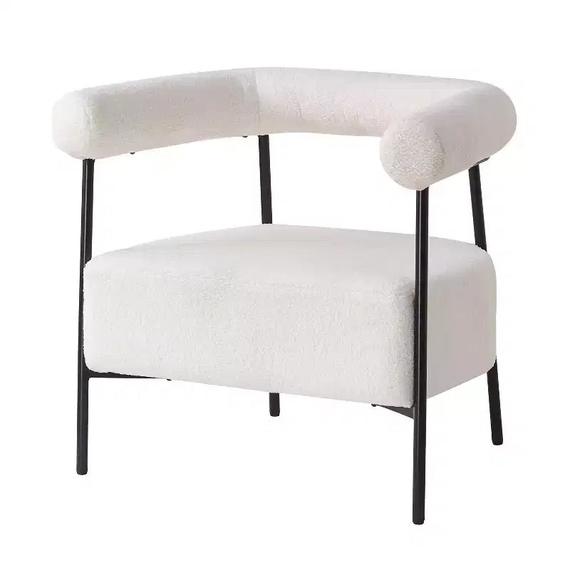 Modern Boucle Upholstered Curved Accent Chair with Metal Frame, White