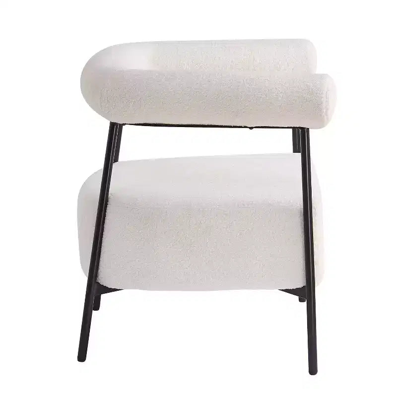 Modern Boucle Upholstered Curved Accent Chair with Metal Frame, White