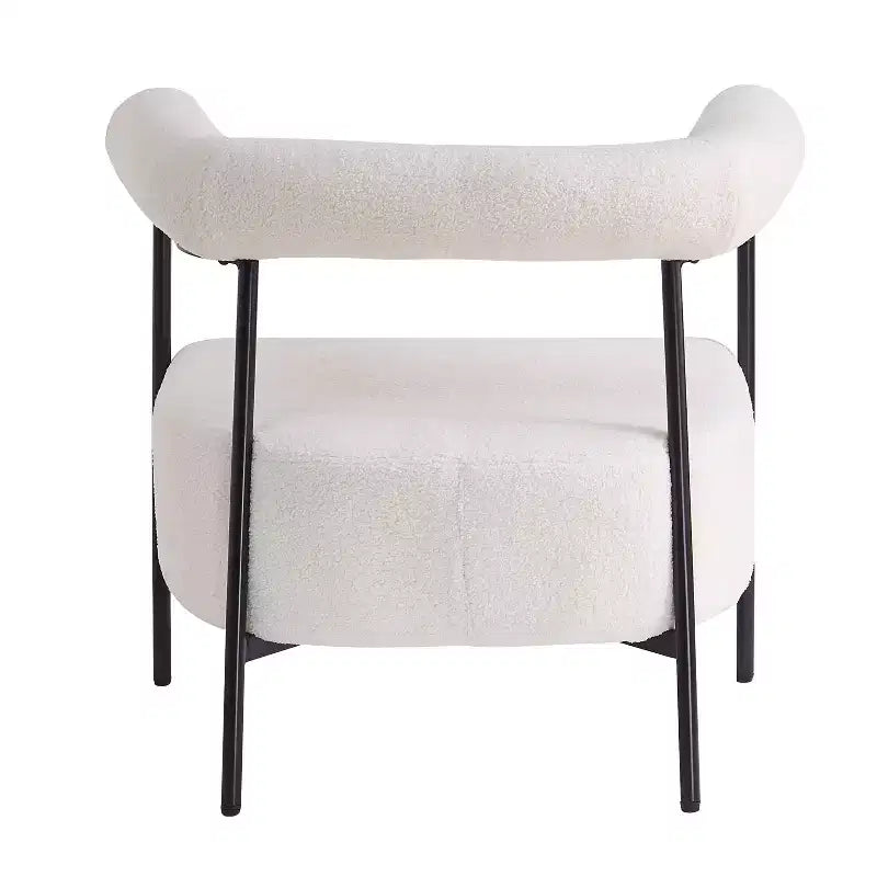 Modern Boucle Upholstered Curved Accent Chair with Metal Frame, White