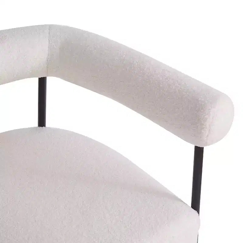 Modern Boucle Upholstered Curved Accent Chair with Metal Frame, White