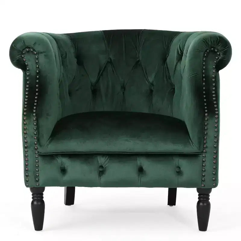 Contemporary Tufted Upholstered Club Chair with Nailhead Trim