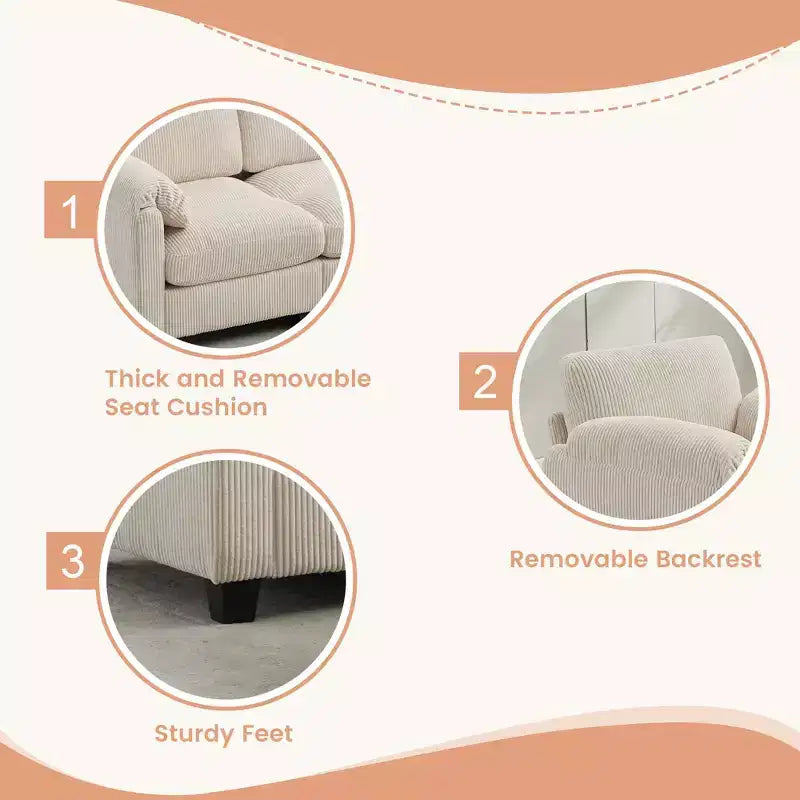 60.6" Upholstered Corduroy Loveseat Sofa, Modular 2-Seater