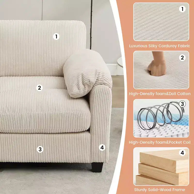 60.6" Upholstered Corduroy Loveseat Sofa, Modular 2-Seater