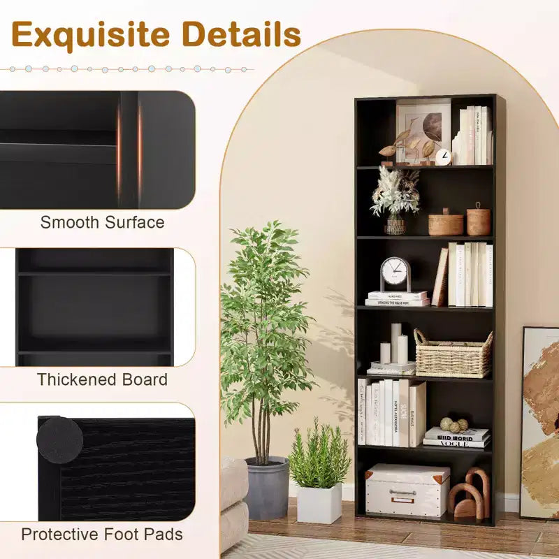 70" Tall 6-Tier Bookcase with Open Shelves & Anti-Toppling Kits