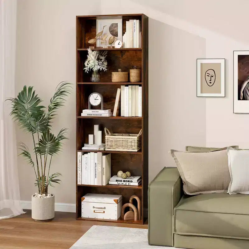 70" Tall 6-Tier Bookcase with Open Shelves & Anti-Toppling Kits