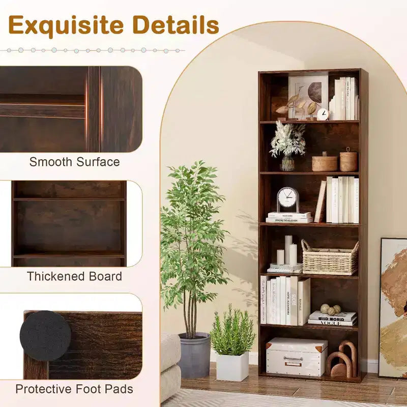 70" Tall 6-Tier Bookcase with Open Shelves & Anti-Toppling Kits