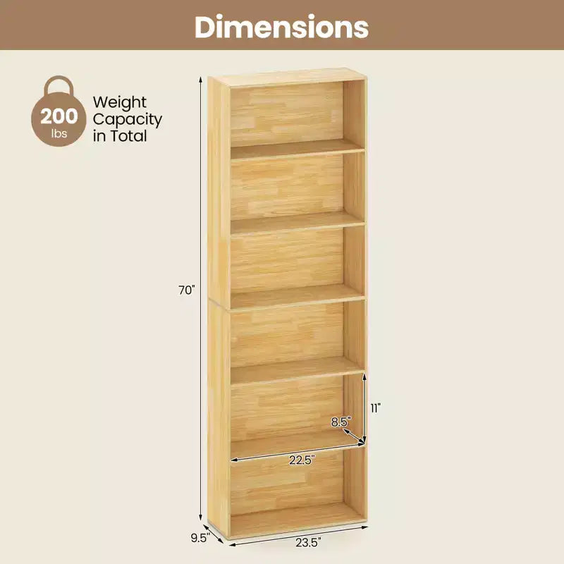 70" Tall 6-Tier Bookcase with Open Shelves & Anti-Toppling Kits