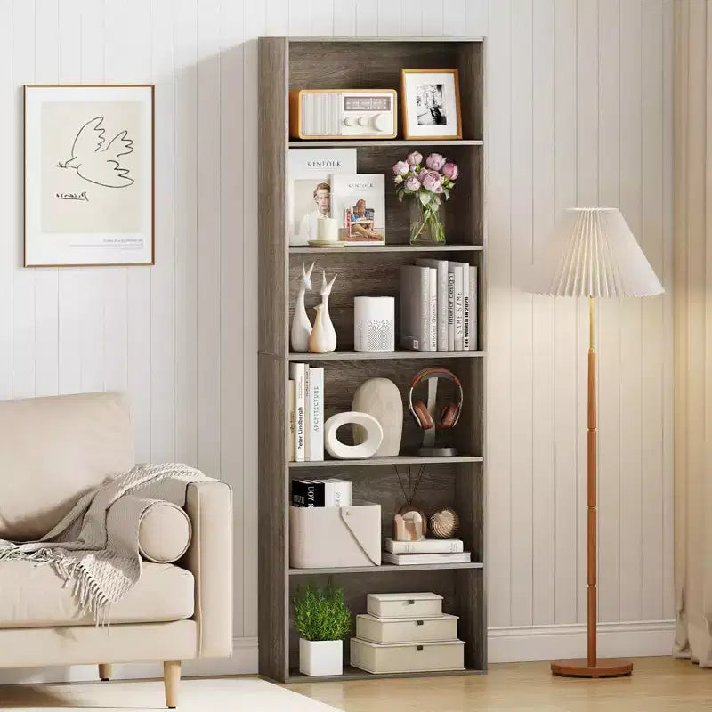 70" Tall 6-Tier Bookcase with Open Shelves & Anti-Toppling Kits