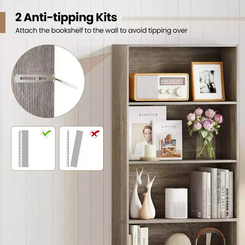70" Tall 6-Tier Bookcase with Open Shelves & Anti-Toppling Kits
