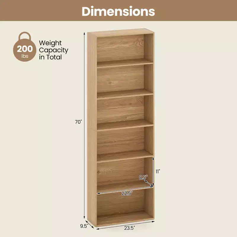 70" Tall 6-Tier Bookcase with Open Shelves & Anti-Toppling Kits