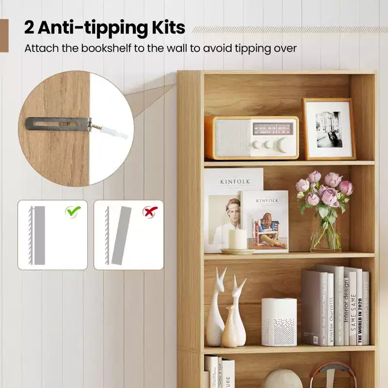 70" Tall 6-Tier Bookcase with Open Shelves & Anti-Toppling Kits