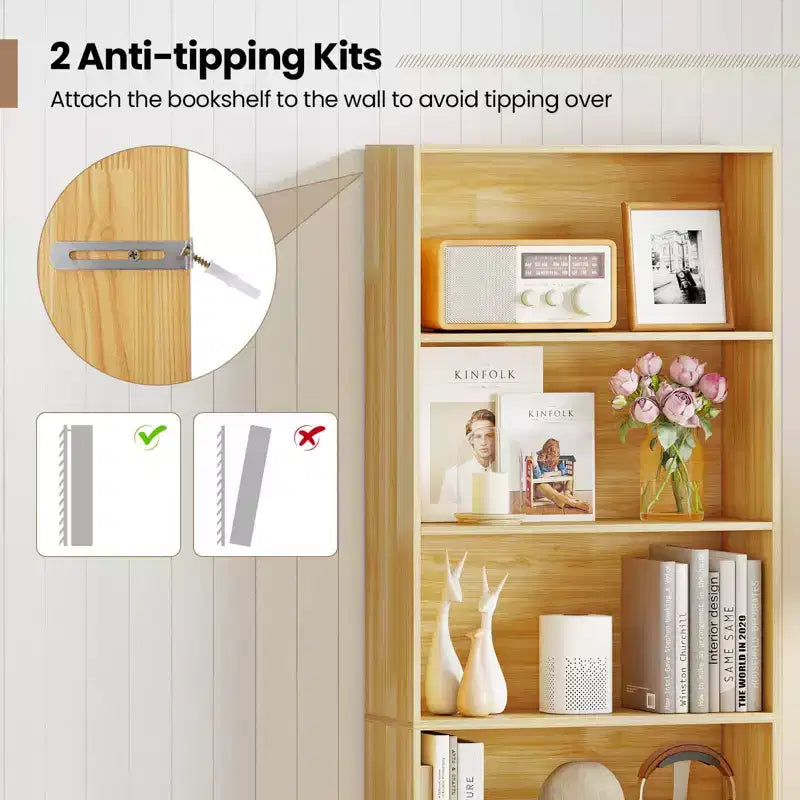 70" Tall 6-Tier Bookcase with Open Shelves & Anti-Toppling Kits