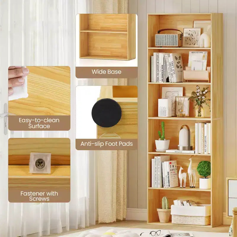 70" Tall 6-Tier Bookcase with Open Shelves & Anti-Toppling Kits