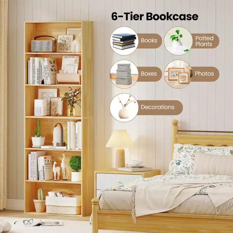 70" Tall 6-Tier Bookcase with Open Shelves & Anti-Toppling Kits