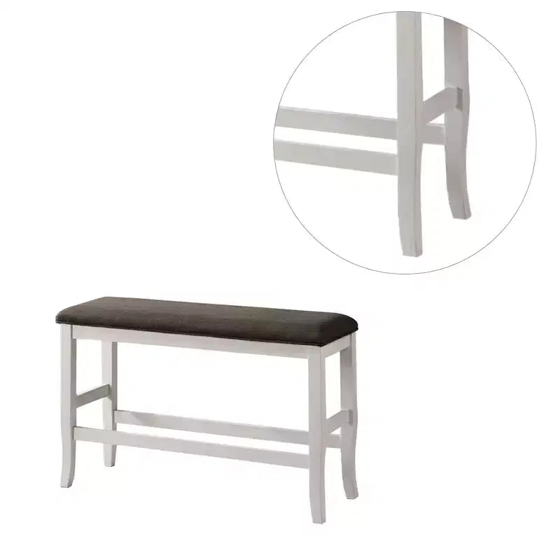 Upholstered Counter Height Bench in Off-White and Dark Gray