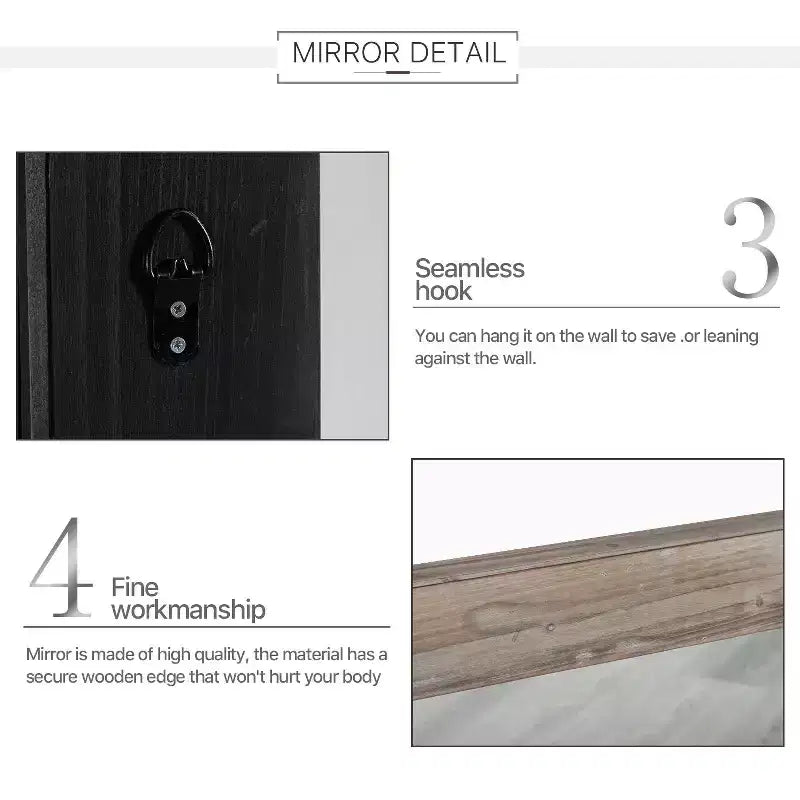 Tan Solid Wood Hollow-Center Wide Frame Full-Length Mirror 147x61cm