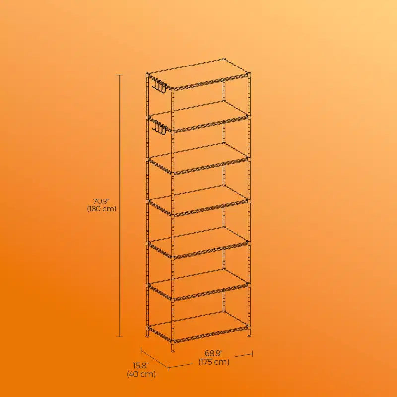 7-Tier Wire Shelving Unit with Adjustable Shelves, Liners & 8 Hooks, Black