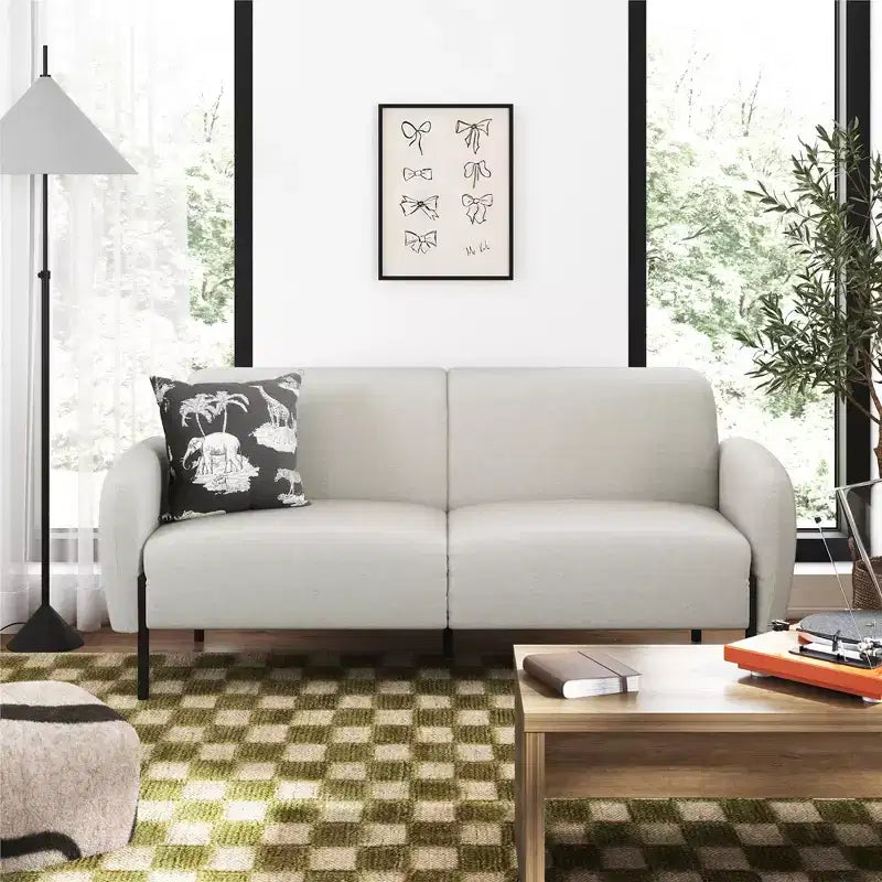 3-Seater Upholstered Sofa with Curved Back & Metal Legs