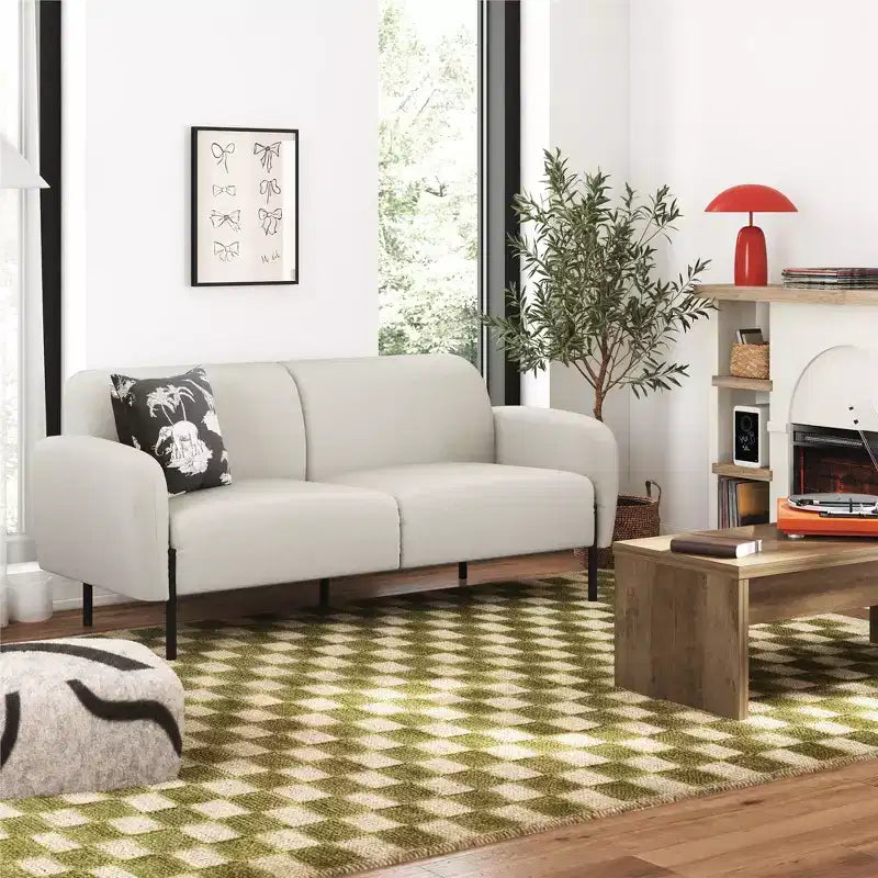 3-Seater Upholstered Sofa with Curved Back & Metal Legs