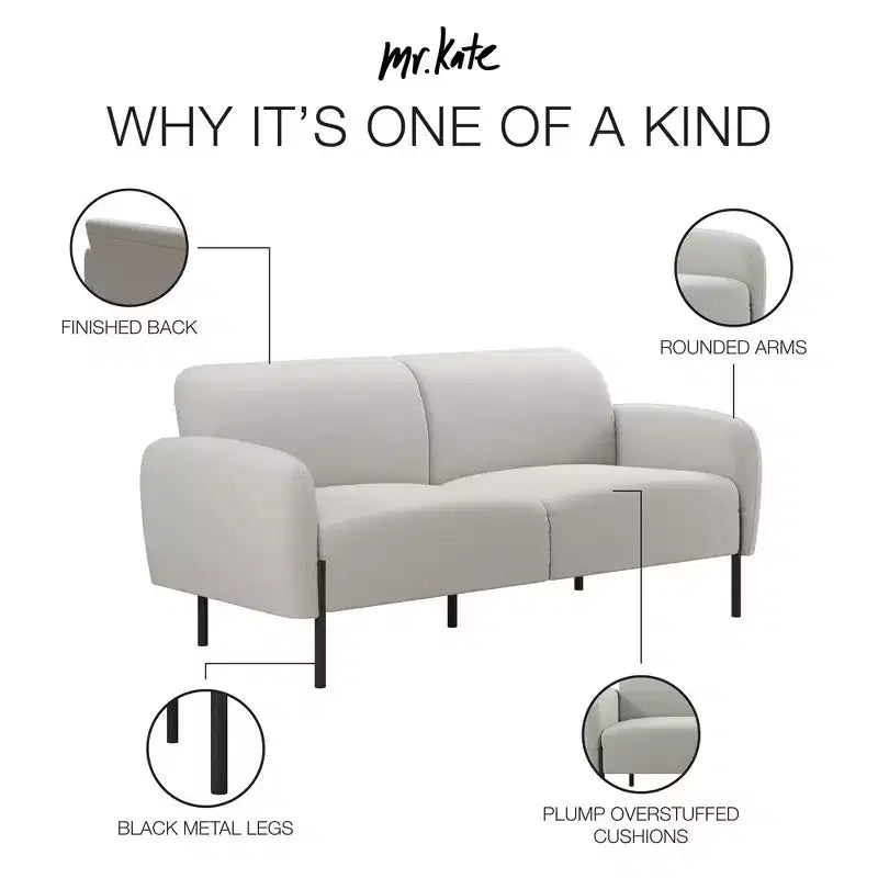 3-Seater Upholstered Sofa with Curved Back & Metal Legs