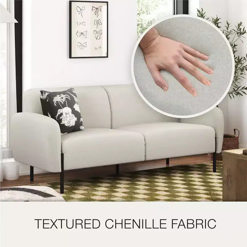 3-Seater Upholstered Sofa with Curved Back & Metal Legs