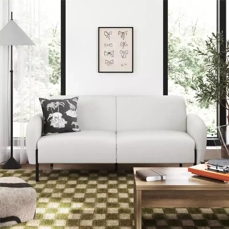 3-Seater Upholstered Sofa with Curved Back & Metal Legs