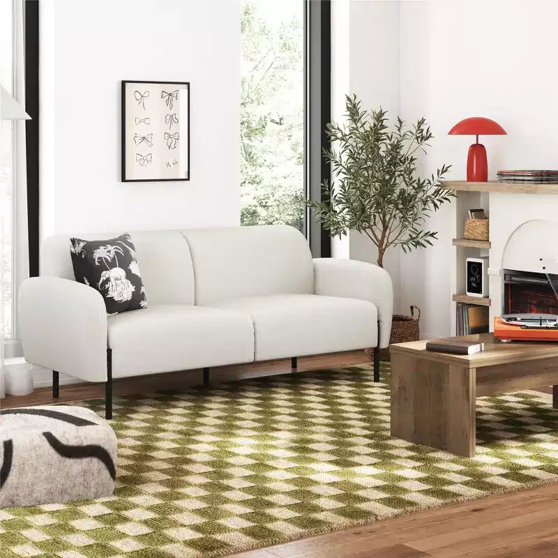 3-Seater Upholstered Sofa with Curved Back & Metal Legs