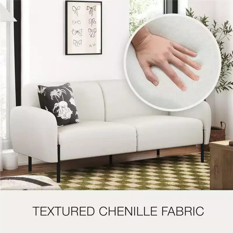 3-Seater Upholstered Sofa with Curved Back & Metal Legs